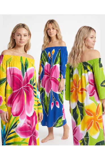 Hand Painted Rayon Off Shoulder Dress